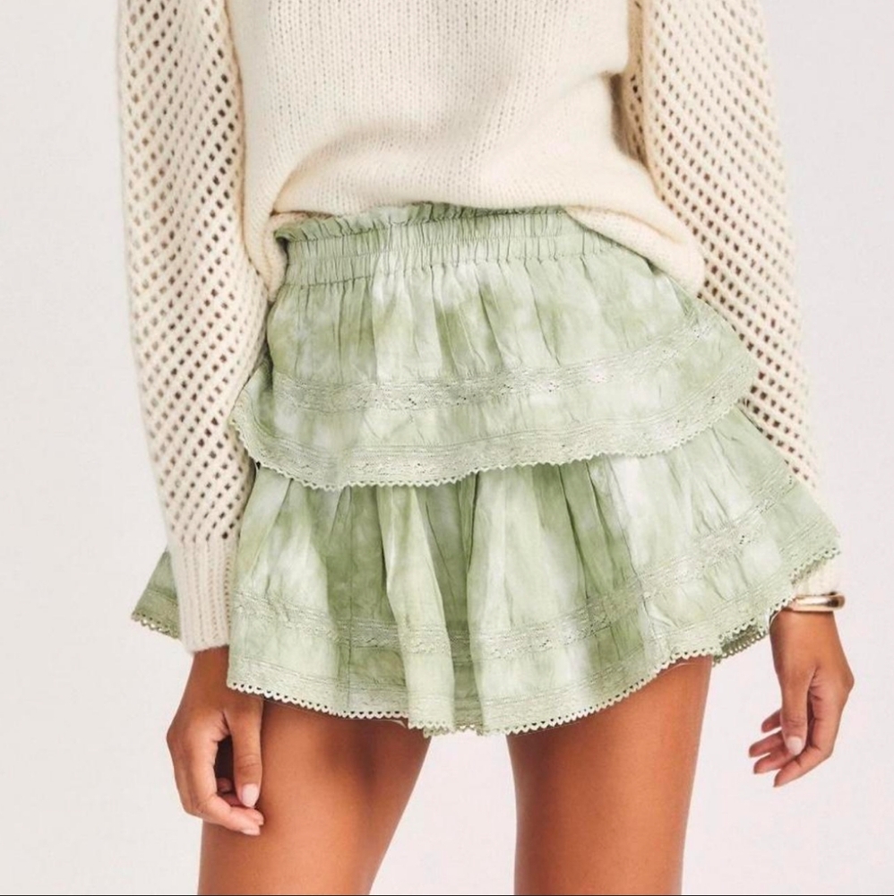 Ruffle Mini Skirt in Jade Mist Hand DyeLoveShackFancy size P 00